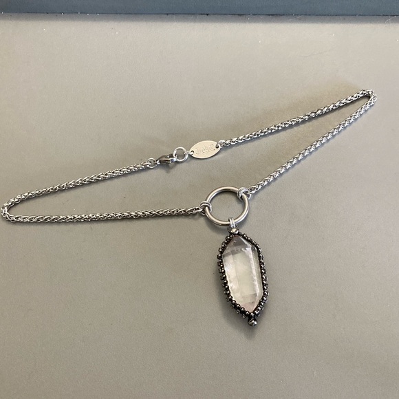 Natural Crystal quartz black electroplated boho goth stainless steel necklace - Picture 9 of 14